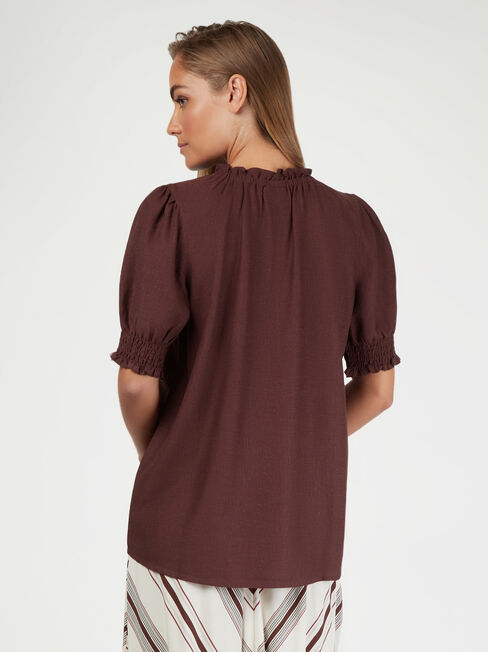 Sasha Short Sleeve Top, Brown, hi-res