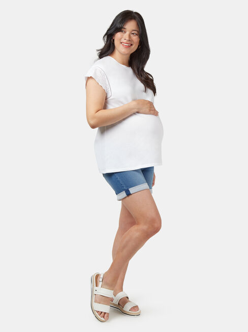 Elle Broderie Maternity Tee, White, hi-res