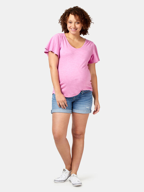 Milli Maternity Distressed Short, Blue, hi-res