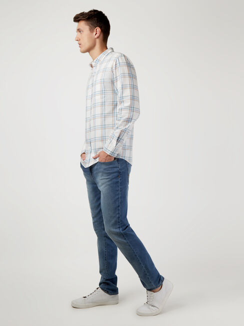 LS Boden Brushed Check Shirt, White, hi-res