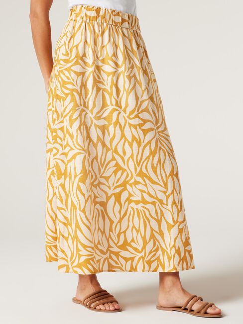 Mia Linen Midi Skirt, Golden Leaf, hi-res