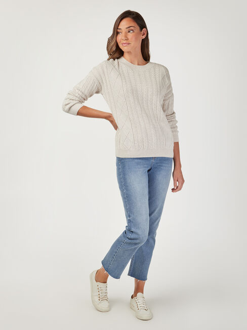 Carrie Cotton Cable Pullover, White, hi-res