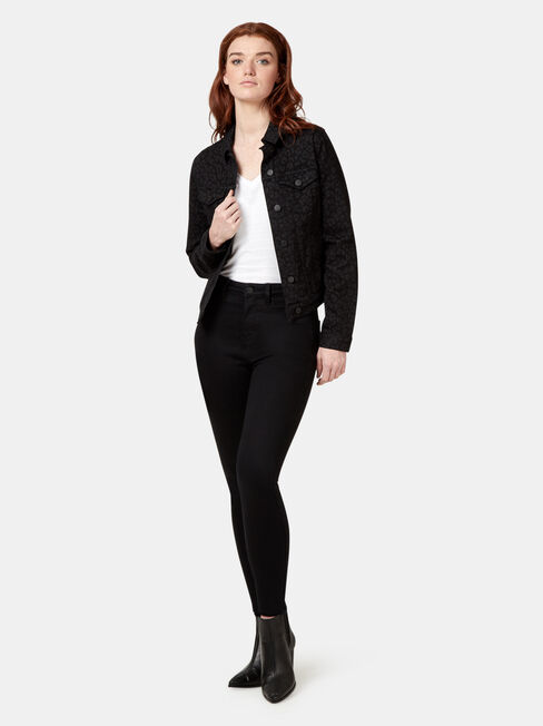 Animal Print Denim Jacket, Black, hi-res