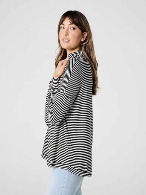 Amy Soft Touch Roll Neck, Black & White Stripe, hi-res