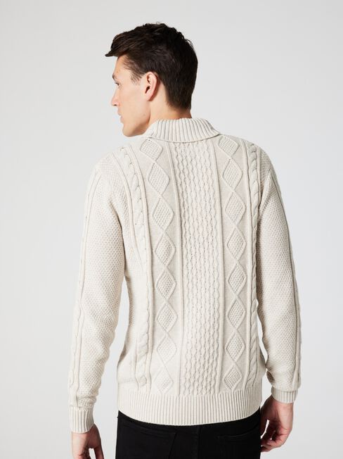 Moby Cable Shawl Neck Knit, Oatmeal Marle, hi-res