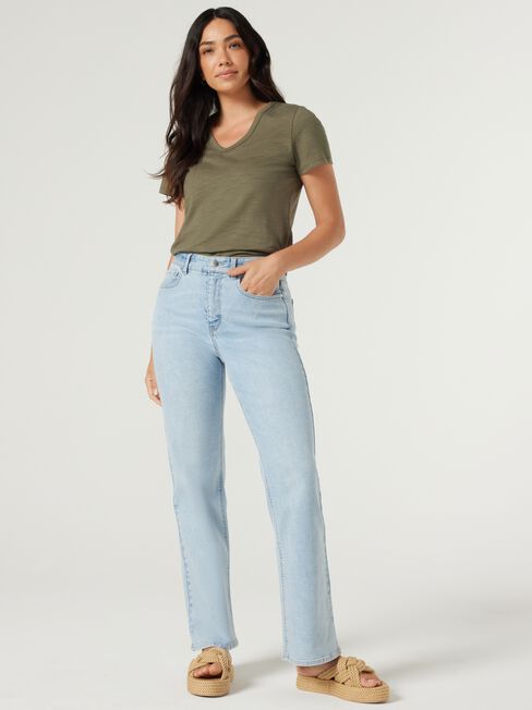 Essential V-Neck Tee, Khaki, hi-res