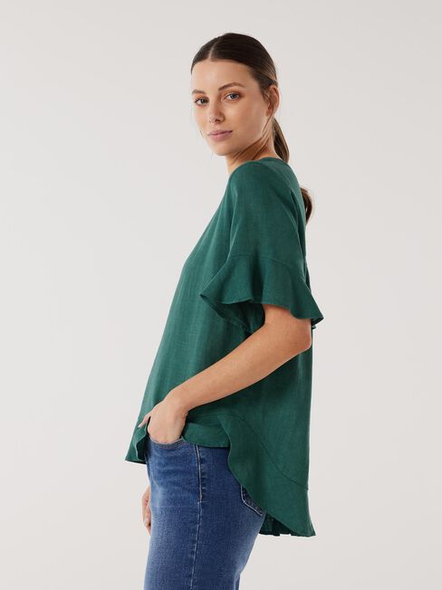 Alivia Ruffle Hem Top, Green, hi-res