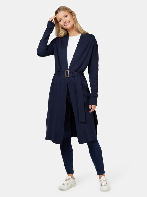 Karina Belted Longline Coatigan, Blue, hi-res