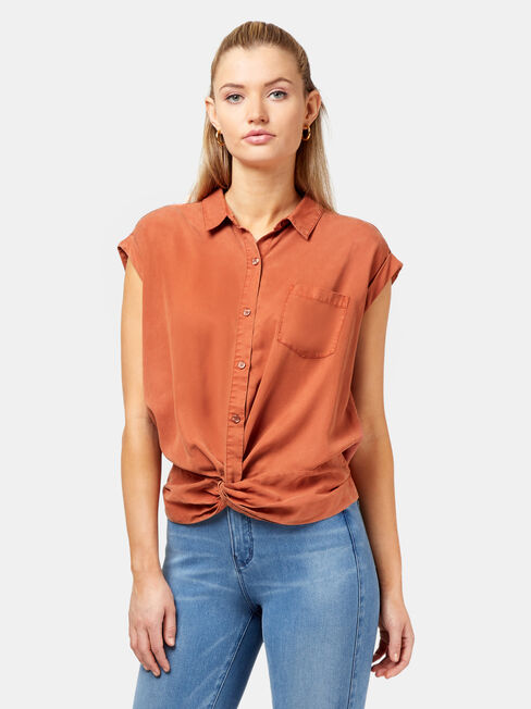 Zoe Twist Front Shirt, Orange, hi-res