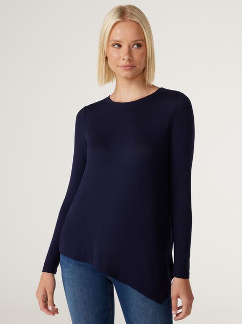 Aries Soft Touch Asymmetric Hem Pullover, French Navy, hi-res