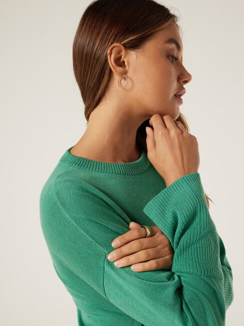 Kassie Crew Neck Boxy Knit, Emerald Green, hi-res