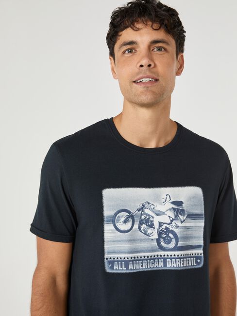 SS Evel Knievel All American Print Crew Tee, Black, hi-res
