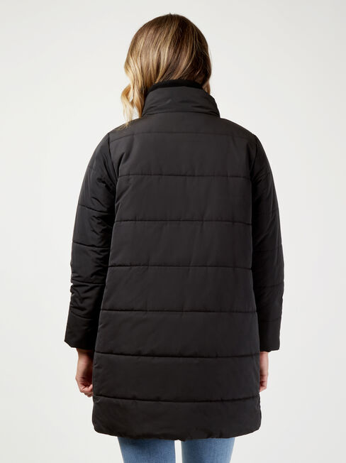 Ira Double Zip Longline Padded Jacket, Black, hi-res