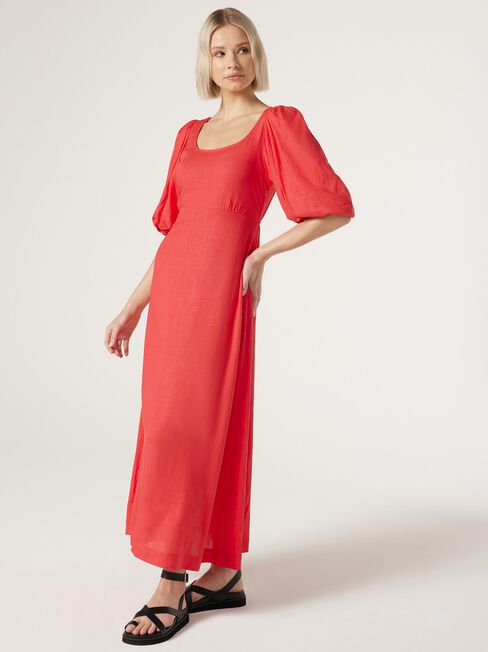 Lottie Volume Sleeve Dress, Red, hi-res