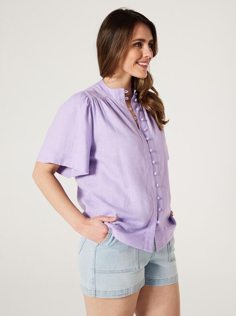 Alissa Flutter Sleeve Top, lavender, hi-res
