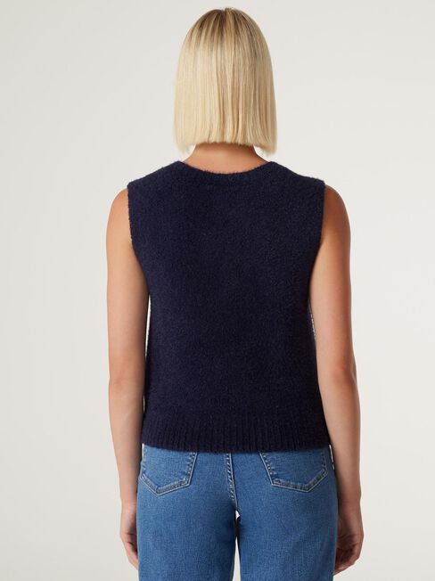 Meg Cropped V-Neck Vest, French Navy, hi-res