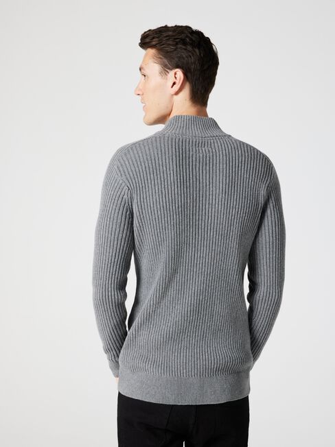 Shaun Funnel Zip Neck Knit, Grey Marle, hi-res