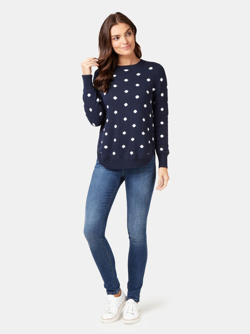 Alexa Irregular Spot Knit, White, hi-res
