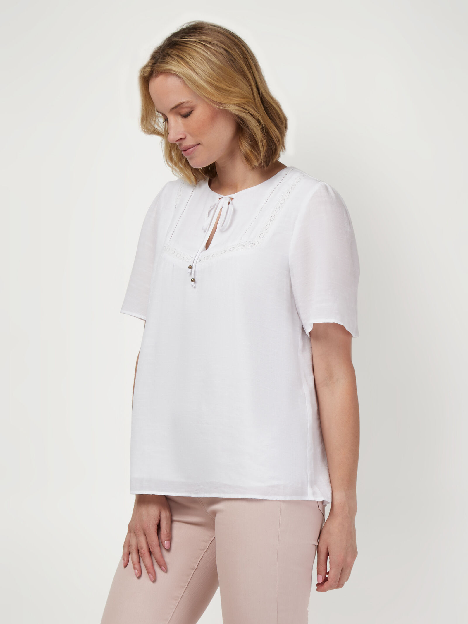 White short 2025 sleeve peasant blouse
