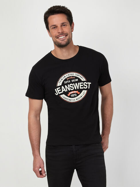 SS Jeanswest Logo Print Crew Tee, Black, hi-res