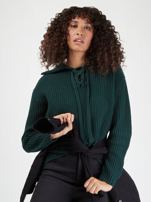 Remi Tie Front Knit, Green, hi-res
