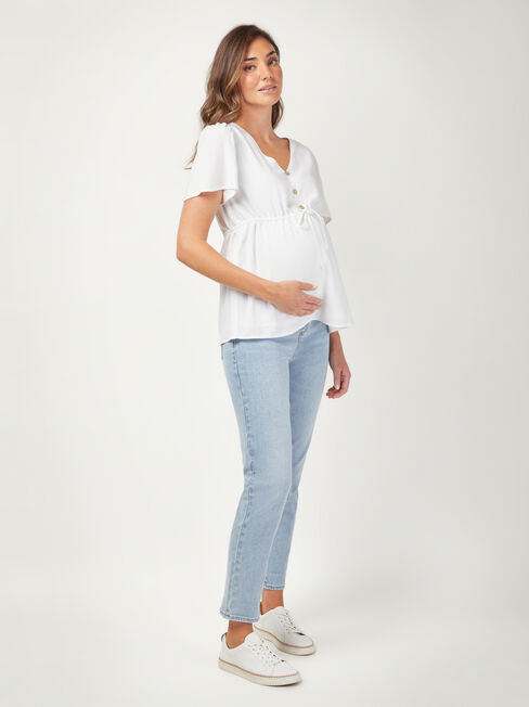 Amy Drawstring Waist Maternity Top, White, hi-res