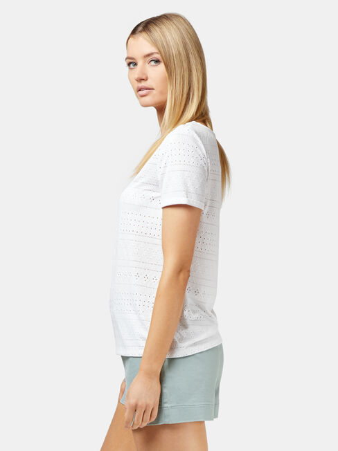 Lacey Lace Button Front Tee, White, hi-res