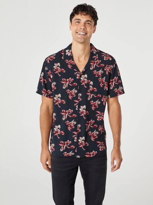 SS Mikey Print Resort Shirt, Black, hi-res