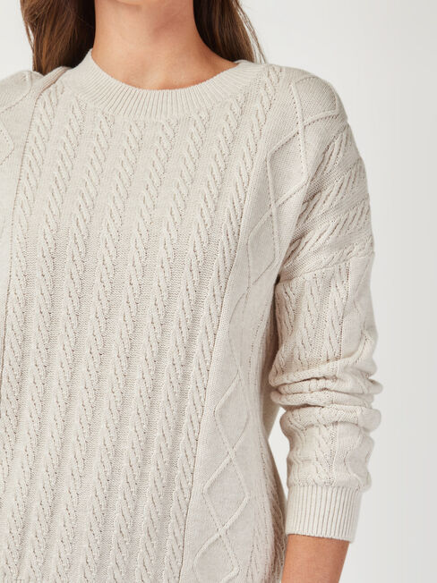 Carrie Cotton Cable Pullover, White, hi-res