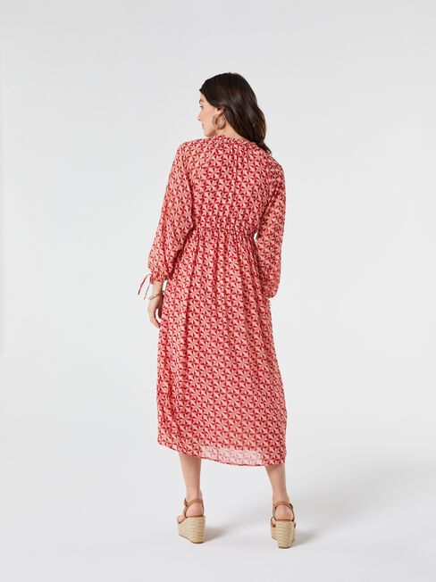 Bexley Tie Neck Maxi Dress, Red, hi-res