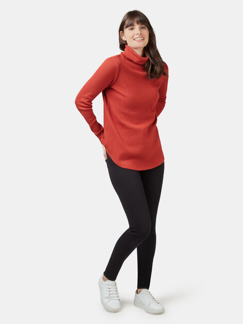 Ally Textured Stand Neck Top, Red, hi-res