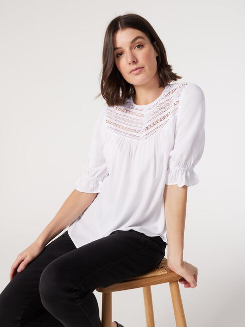 Kylie Lace Detail Top, White, hi-res