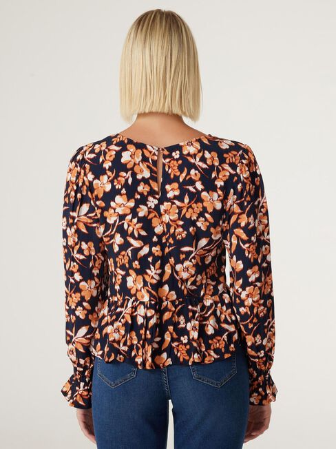 Poppy Rouched Bust Top, Blurred Rust Floral, hi-res