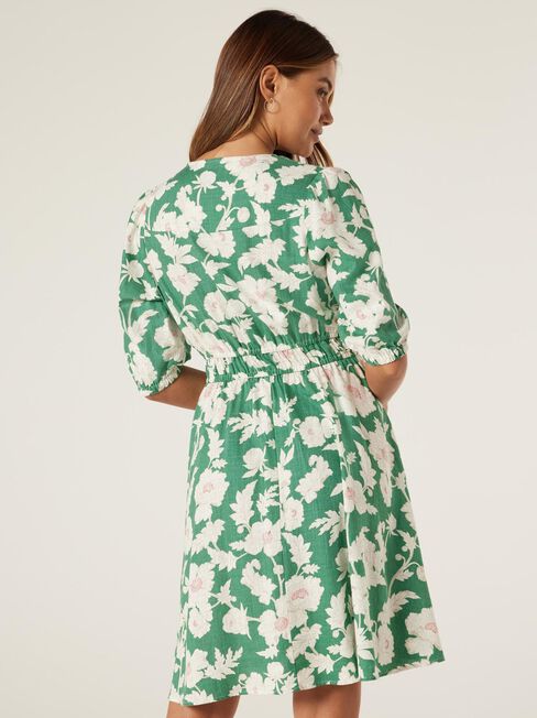 Etta V-Neck Dress, Green Primrose, hi-res