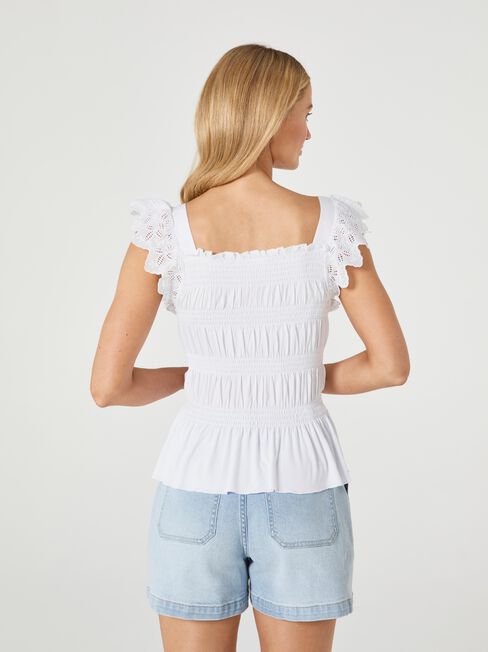 Faith Smocked Jersey Top, White, hi-res