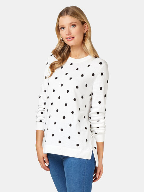 Harlow Spot Pullover, White, hi-res
