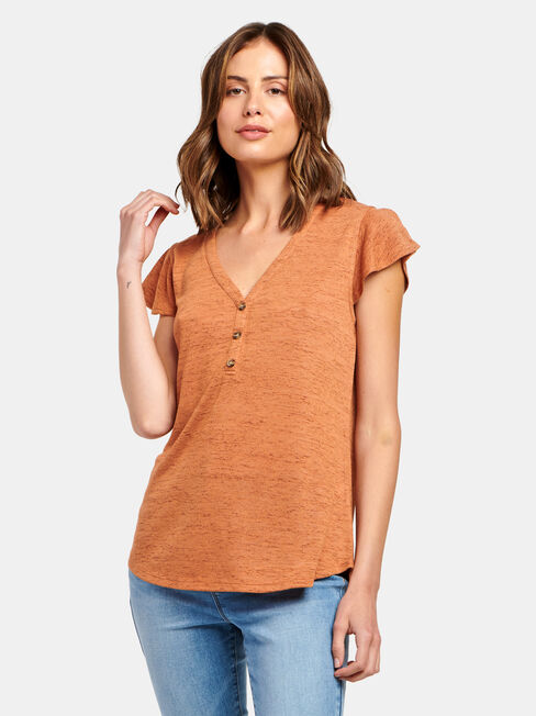 Milly Button Front Tee, Red, hi-res