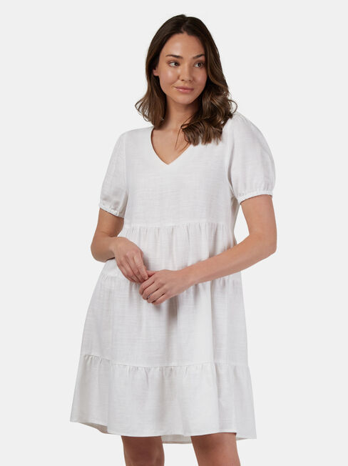 Emily Tiered V-Neck Dress, White, hi-res