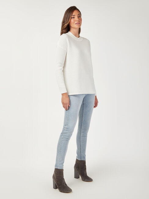 Sophia Cotton Ottoman Pullover, White, hi-res