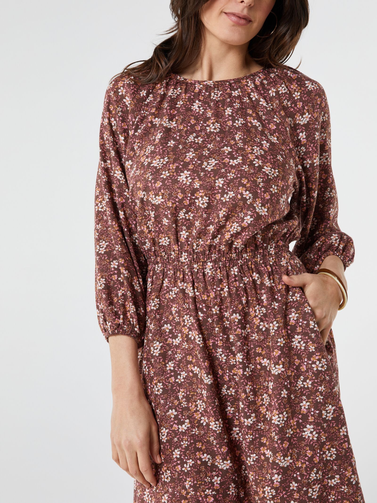 Long sleeve elastic waist dress outlet