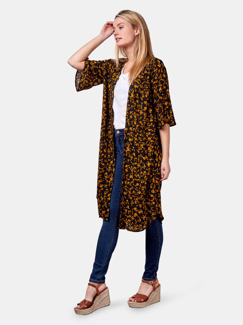 Monica Longline Kimono, Black, hi-res