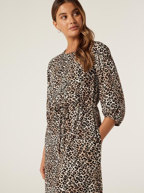 Sashka Printed Dress, Camel Leopard, hi-res