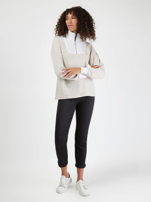 Aisha Zip Front Sweat, Brown, hi-res