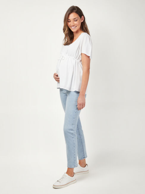 Amy Drawstring Waist Maternity Top, White, hi-res