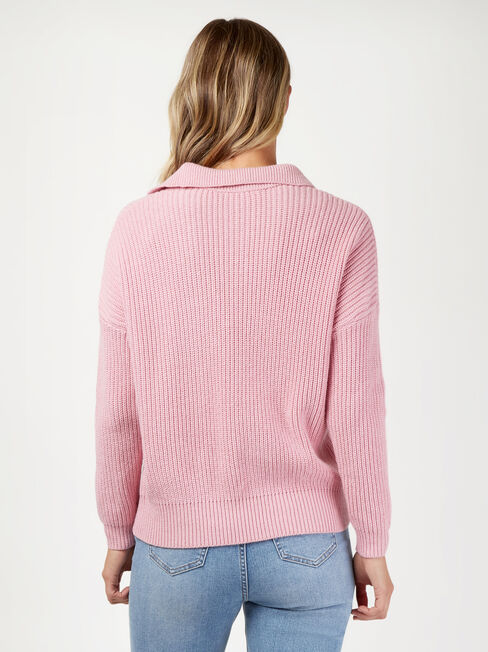 Rach Half Button Pullover, Pink, hi-res