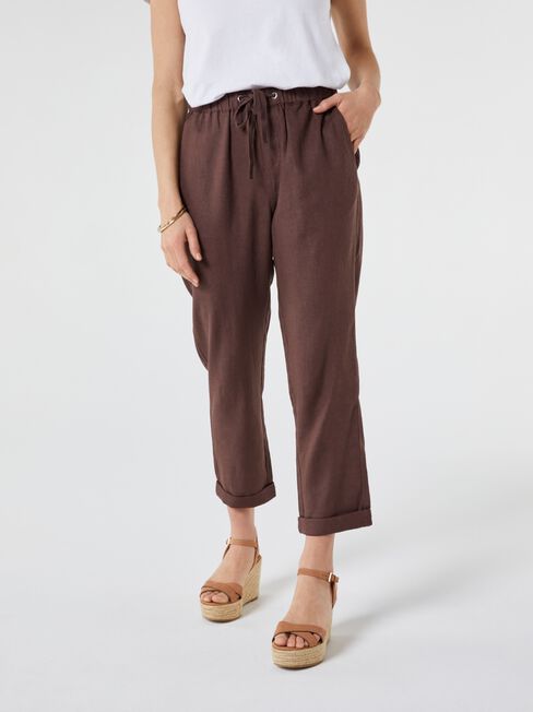 Linen Blend Pant, Brown, hi-res