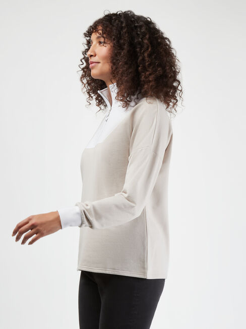 Aisha Zip Front Sweat, Brown, hi-res