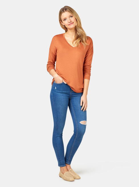 Alice Soft Touch V-Neck Pullover, Brown, hi-res
