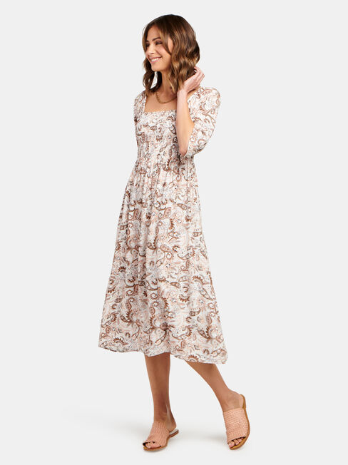 Shell Shirred Bust Dress, Print, hi-res