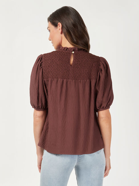 Francesca Puff Sleeve Top, Brown, hi-res